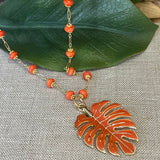 TRISH BECKER - Orange Tropical Leaf Necklace