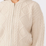 Oatmeal Cable Knit Zip Sweater