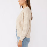 Oatmeal Cable Knit Zip Sweater