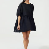 One Size Black Linen Dress - Amanda