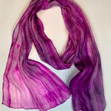 Skinny Silk Watercolor Scarf - Magenta / Grey