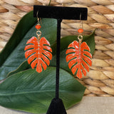 TRISH BECKER - Orange Tropical Leaf Earrings