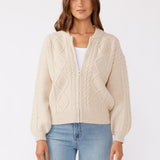 Oatmeal Cable Knit Zip Sweater