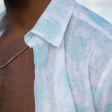 Men's Linen Shirt - Aqua Turtle Trellis